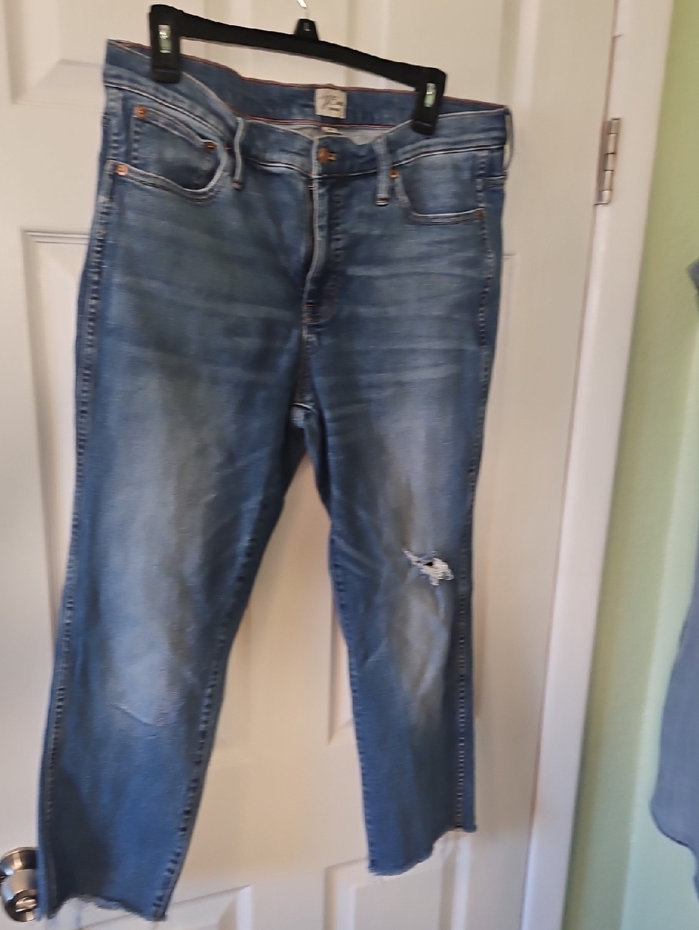 J. Crew Women s Washed Blue Cropped Jeans with Knee Distress